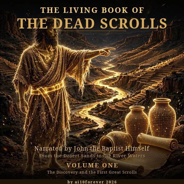 The Living Book of the Dead Scrolls · Volume One cover — John the Baptist pointing to the scrolls