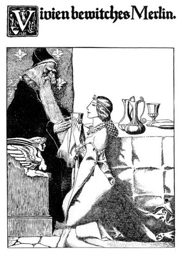 Vivien bewitches Merlin — a plate by Howard Pyle