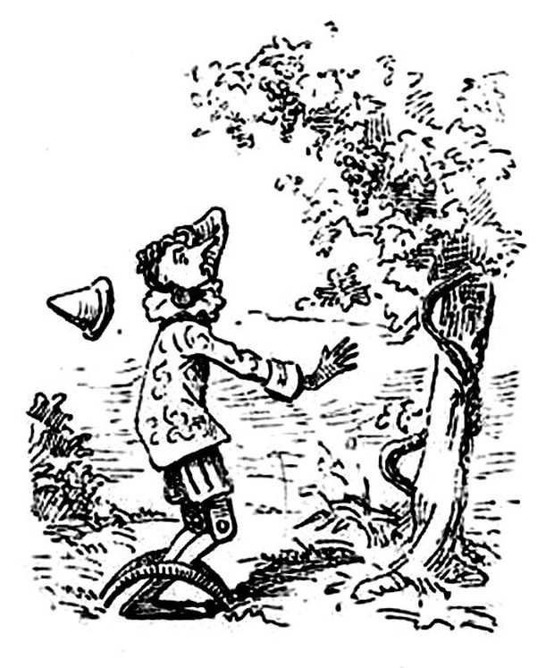 Pinocchio&rsquo;s nose grows — a plate from the book