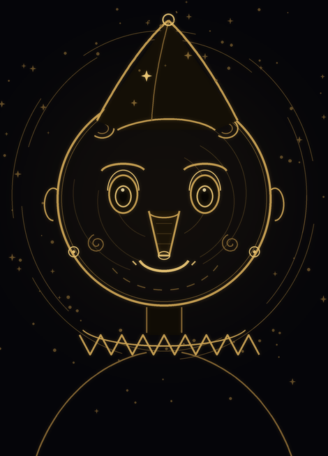 Pinocchio, the narrator, in golden light